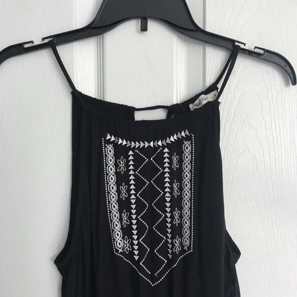 Black Romper with Tribal Pattern Embroidery